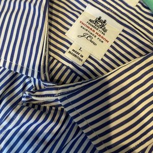J Crew Mens Dress Business Shirt - Blue and White Stripes - Large - Thomas Mason